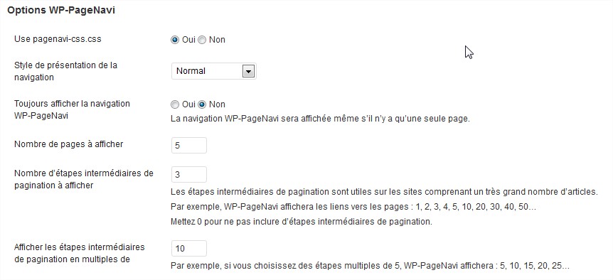  WordPress plugin Page Navi options